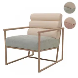Lounge-Sessel HWC-O38, Cocktail-/Polstersessel Clubsessel, Stoff/Textil (420 g/m¬≤) Metall MVG ~ beige, Polster blau-gr√on