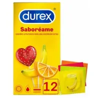 DUREX - „Saboreame“-Kondome mit fruchtigen Geschmacksrichtungen - Erdbeere, Banane, Orange und Apfel - 12 Kondome