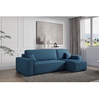 Compleo Ecksofa TOKYO, L-form Ecke, mit universelle Ottomane und Schlaffunktion, Cord, Breite 244 cm, mit Bettkasten, Modern Wohnzimmer blau