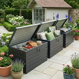prestige home living outdoor Metall-Aufbewahrungsbox Gartentruhe 300L 100 x 61 x 62 cm Grau