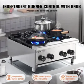 Vevor Kommerzieller Gasherd Gaskochherd mit 4 Gaskochfelder, Propan / Erdgas-Kochherd Edelstahl-Gaskochplatte, kommerzielles Kochgerät 610 x 775 x 335 mm für Restaurants Hotel Café 28 kW