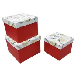 PBS Weihn.Geschenkkarton Kugeln weiß/rot 55477 3tlg Würfel