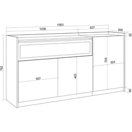 SKRAUT HOME Highboard 156 x 80 x 37 cm Weiß / Eiche Soft