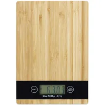 Relaxdays Digitale Küchenwaage Bambus, LCD-Display, Tara-Funktion, Tragkraft 5 kg, Digitalwaage, BxT: 23 x 16 cm, natur,