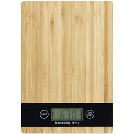 Relaxdays Digitale Küchenwaage Bambus, LCD-Display, Tara-Funktion, Tragkraft 5 kg, Digitalwaage, BxT: 23 x 16 cm, natur,