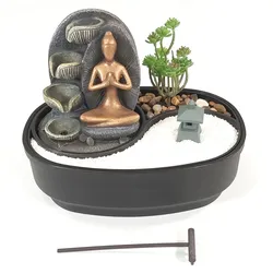 Zimmerbrunnen mit ZEN Garten, Dekobrunnen “Modern Namaste” für die Wohnung