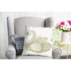 queence Dekokissen »Farell«, Kissenhülle, Schwan, Eleganz, Zart, Weiße Federn, Wasser, Graue Töne, Ruhig queence beige + bedruckt B/L: 50 cm x 50 cm