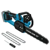 Akku-Kettensäge, 12 Zoll Elektrisch Kettensägen kompatibel mit Makita 18V (Ohne akku), Bürstenlose Akku Kettensäge, akkusäge Handkettensäge 30 cm, für Holzbearbeitung und Garten, Blue