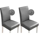 Bestenrose Stuhlhussen 2er/1er PU Leder Stuhlbezug wasserdichte Stretch Esszimmer Stuhlüberzug Stretch Stuhl Husse Universell Stuhlhussen Haus Büro Restaurant (2-Stück, Grau)
