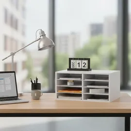 Relaxdays Dokumentenablage Bambus, 8 Fächer, Büro, Home Office, HxBxT: 25x49x31 cm, Schreibtisch Organizer, weiß