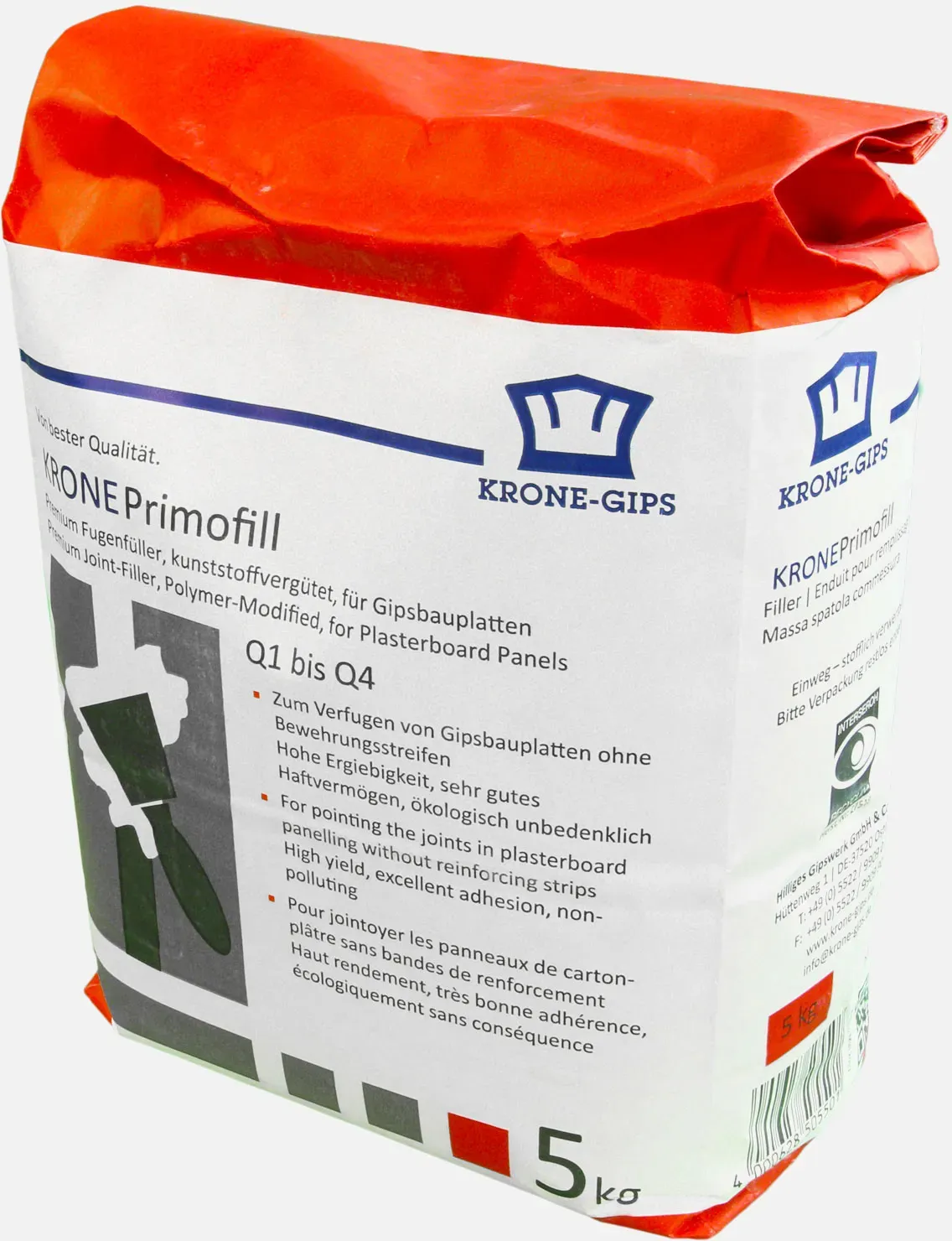 5 kg Krone Primofill Original, Q1-Q4, Gips Spachtelmasse für Gipsplatten und Renovierung