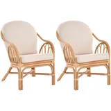 Krines Home Loungesessel Set/2 Rattan Wohnzimmersessel Wintergarten Lounge Sessel Rattansessel (2-St., 2x Sessel), aus Rattan Naturmaterial, mit Armlehnen beige
