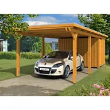 SKANHOLZ Skan Holz Einzelcarport Leimholz Eiche hell 354 x 846 cm mit Abstellraum