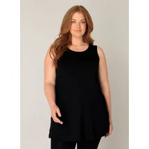 Base Level Curvy "ABBIGALE", Damen, Gr. 44, schwarz, Jersey, Obermaterial: 94% Viskose, 6% Elasthan, unifarben, Basic, figurumspielend hüftbedeckend, Rundhals, Shirts Longshirt, ärmellos, seitlich geschlitzt