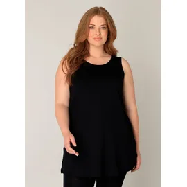 Base Level Curvy "ABBIGALE", Damen, Gr. 44, schwarz, Jersey, Obermaterial: 94% Viskose, 6% Elasthan, unifarben, Basic, figurumspielend hüftbedeckend, Rundhals, Shirts Longshirt, ärmellos, seitlich geschlitzt