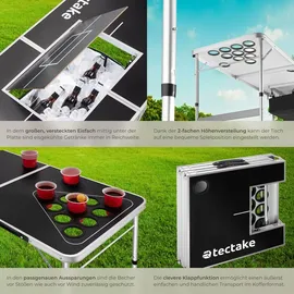 Tectake tectake® Bierpong-Tisch, aus Aluminium mit Eisfach, bodenschonende Kunststofffüße, inklusive 100 Bechern und 6 Bällen