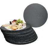 MamboCat 12er Set Schieferplatte rund I Ø 30 cm I Servierplatten Schwarz I Sushi Platte mit rustikaler Bruchkante I ideal für Pizza oder als Käse-, Wurst- oder Vorspeisenplatte