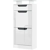 Vladon Schuhschrank, Weiß Hochglanz, Holzwerkstoff, 46x104x23 cm, Garderobe, Schuhaufbewahrung,