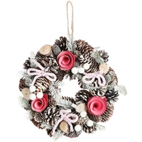 Türkranz Weihnachten - Adventskranz mit rosa Schleifen und pinken Blüten