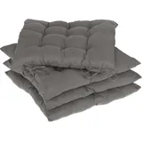 Relaxdays Stuhlkissen 4er Set, 38x38 cm, Sitzkissen mit Bändern, Indoor & Outdoor, Polyesterbezug, Stuhlpolster, grau, 4 Stück (1er Pack)