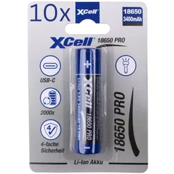 10x XCell 18650 Pro Li-Ion Akku 3,6V 3400mAh mit USB-C