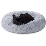 Songmics Feandrea Hundebett flauschig, Katzenbett, Donut Kissen, waschbar, Polsterung in der Mitte herausnehmbar, Langer Plüsch, 70 cm Durchmesser, Ombré-Grau PGW039G01