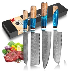 Coisini Messer-Set Damastmesser-set Damaststahl Küchenmesser (4-tlg) blau