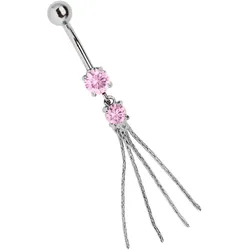 Bauchnabelpiercing ADELIA ́S "Piercing  Piercing Bauchnabelpiercing", Damen, rosa, Titan, modisch, Piercings, Titan Banane rosa Doppelsteinhänger mit 4 Gliederketten