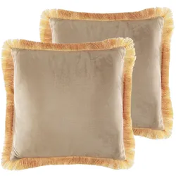 Dekokissen 2er Set POTHOS Samtstoff 45 x 45 cm Beige Ohne Muster