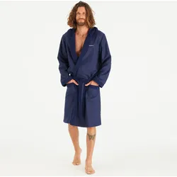 Bademantel Herren kompakt Kapuze Mikrofaser - dunkelblau stahlblau 2XL