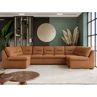 MKS Meble Sofa XXL U-Form Beige, Wohnlandschaft U Form mit Schlaffunktion, Sofa mit Schlaffunktion, Schlafsofa, Wohnzimmer Couch mit schlaffunktion - Comodo ... - Orange