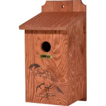 Dobar Nistkasten mit Siebdruckmotiv Haussperling Kiefernholz lasiert LxBxH: 17x18x35 cm