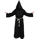 Kitimi Mönch Kostüm Herren Mit Kapuze und Kreuz, Mönchskutte, Nonnen Priester Robe, Mittelalter Pfarrer Verkleidung für Karneval und Halloween