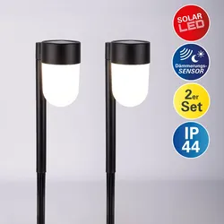 LED Solarleuchte NÄVE "Sina", schwarz, B:8,00cm H:47,20cm L:11,50cm, Lampen, 2er Set Wegebeleuchtung, H: 47,2cm, Dämmerungssensor, Spieß schwarz