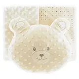 COFI Almina Babydecken-Set mit Bärenkissen Zweilagige Babydecke aus Polyester Sternenmuster 100x80 cm Beige