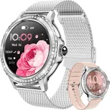 Smartwatch Damen, IP68 Wasserdicht Fitness Tracker Smart Watch Damen,mit Weibliches Zyklusmanagement Schlafmonitor Damen Armbanduhr für iOS Android - Silber