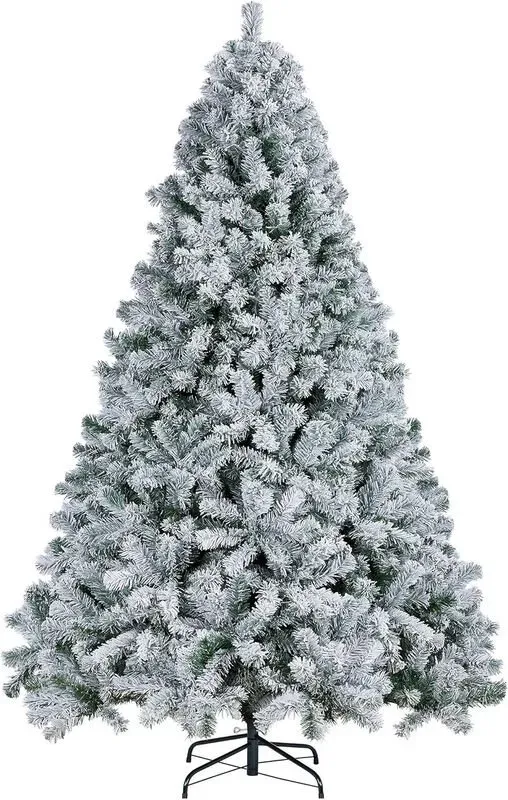 Yaheetech 7,5 ft beflockter künstlicher Weihnachtsbaum mit faltbarem Ständer, Gelenk-Kunsttanne mit 1284 PVC-Spitzen in Grün und Weiß, lebensecht