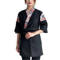 HOYI Japanischer Kimono Kleidung -Kochjacke Bäckerjacke Sushi Halbarm Izakaya Koch-Overall Uniform Für Damen Herren(Size:M,Color:Schwarz)