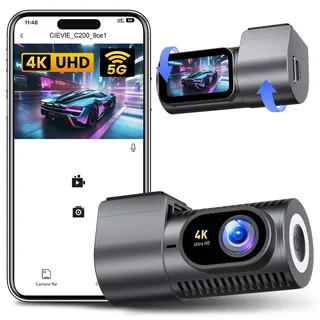CIEVIE Dashcam Auto Vorne 4K, 1,5" IPS Display & 5G WiFi, 360° Drehbar Mini Dash Cam, Auto Kamera mit WDR Nachtsicht, 24/7 Parküberwachung, G-Sensor, Loop-Aufnahme, 170° Weitwinkel, Keine SD-Karte