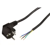 McPower MC Power Schutzkontakt Netzkabel | 5 m, 3×0,75 mm2, blanke Enden, gewinkelter Schuko-Stecker | Schwarzes Anschlusskabel für Haushalt, Werkstatt
