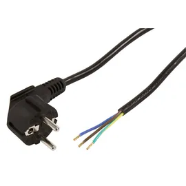 McPower MC Power Schutzkontakt Netzkabel | 5 m, 3×0,75 mm2, blanke Enden, gewinkelter Schuko-Stecker | Schwarzes Anschlusskabel für Haushalt, Werkstatt