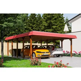 SKANHOLZ Doppelcarport Spreewald 5,85 x 7,41 m nussbaum mit Aluminiumdach und Pfostenanker