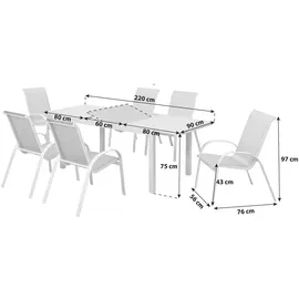 Merxx Amalfi Set 7-tlg. Tisch 220 x 90 cm inkl. Stapelsessel schwarz