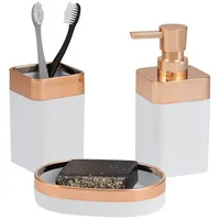 Bremermann Badezimmer-Set 3-tlg. Savona, Kunststoff, weiß-Rosegold, Seifenschale, Seifenspender, Becher