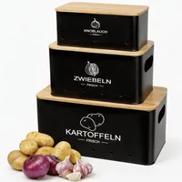 Otauoaea 3er Set Kartoffel Aufbewahrungsbox Schwarz - Rechteckiger - Kartoffel Zwiebel Knoblauch Aufbewahrung - Belüfteter Zwiebeltopf & Knoblauchtopf mit Deckel