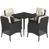 VidaXL 5-tlg. Garten-Essgruppe mit Kissen Schwarz Poly Rattan