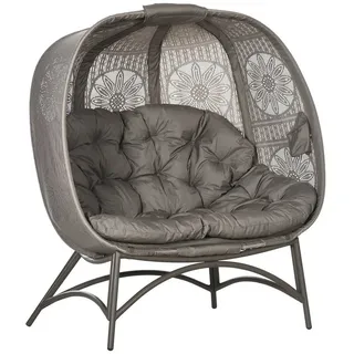 Outsunny Gartenstuhl 2-Sitzer Korb-Stuhl mit Faltbarem Korb, Kissen, Loungesessel bis 240kg belastbar für Balkon, Terrasse, 126 x 75 x 142 cm