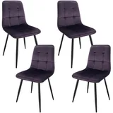 JIJIAN 4er Set Esszimmerstühle, Polsterstuhl Stühle mit Samtstoff und Schwarzen Metallbeinen, Küchenstühle mit 120 kg Tragkraft, Tiefes Lila