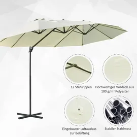 Outsunny Doppelschirm mit Kurbel 460 x 270 cm creme