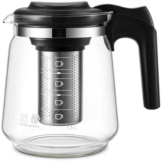 Viviana Glas‐Teekanne „Shov Edition“ – hitzebeständige Teekanne mit Edelstahl‐Infuser, ideal für losen Tee & Klarglas-Optik (1500ml)